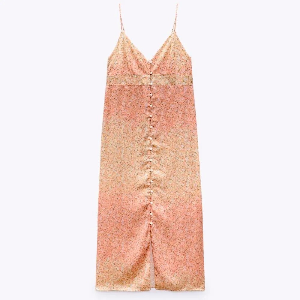 Zara Floral Satin Midi Slip Dress